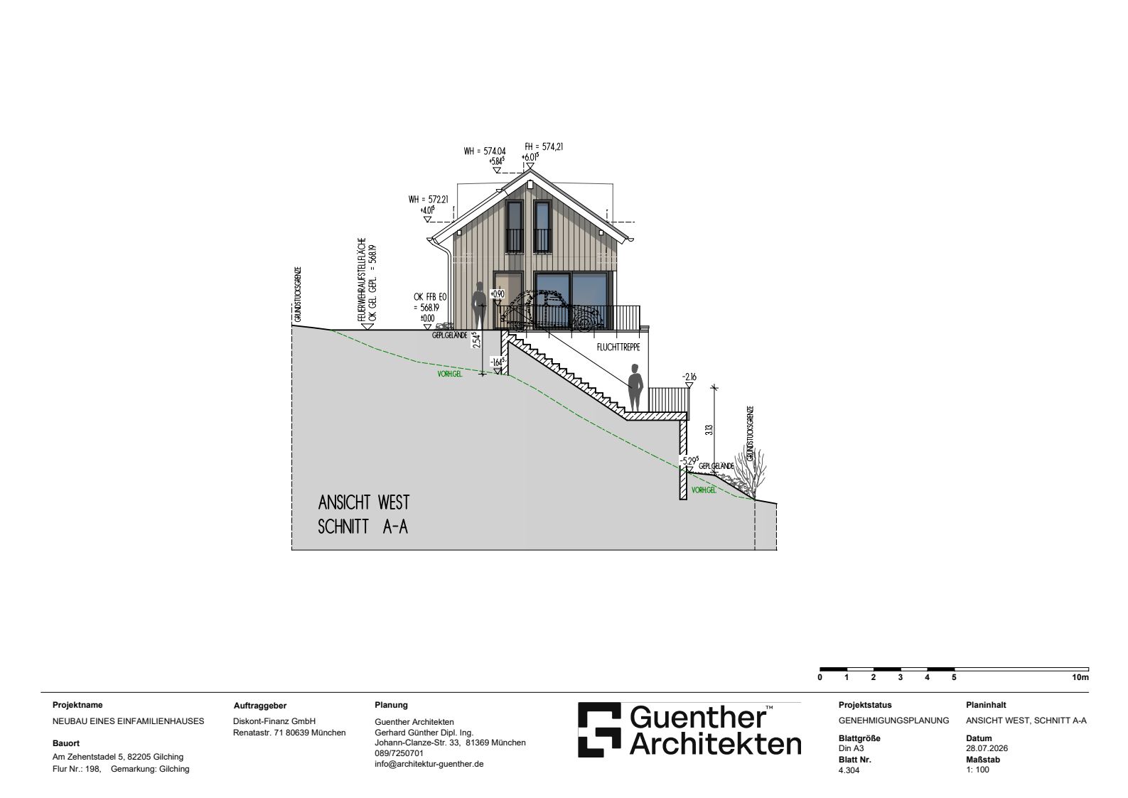 Haus2_5_4.404_Ansicht West, Schnitt A-A